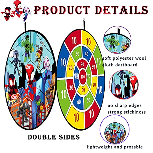 Spidey and His Friends Dart Board Games 26 in Large Dart Board Superhero with Sticky Balls and Hooks for Indoor Outdoor Spidey Games (Spidey)