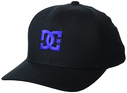 DC Men's Star Flexfit Curve Brim Hat Cap, Black/ Royal Blue, Large US