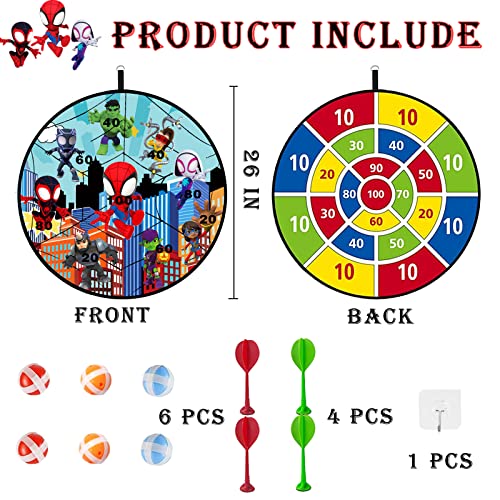 Spidey and His Friends Dart Board Games 26 in Large Dart Board Superhero with Sticky Balls and Hooks for Indoor Outdoor Spidey Games (Spidey)