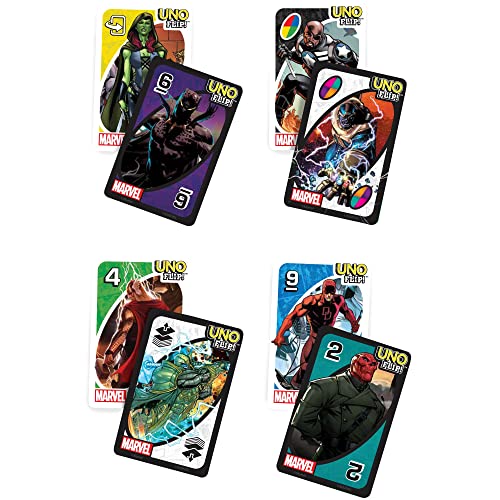Mattel Games ​UNO Flip! Marvel Card Game for Kids, Adults & Family Night with Double-Sided Cards, Heroes vs. Villains