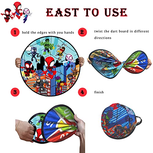 Spidey and His Friends Dart Board Games 26 in Large Dart Board Superhero with Sticky Balls and Hooks for Indoor Outdoor Spidey Games (Spidey)