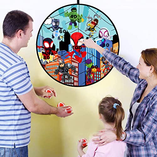 Spidey and His Friends Dart Board Games 26 in Large Dart Board Superhero with Sticky Balls and Hooks for Indoor Outdoor Spidey Games (Spidey)