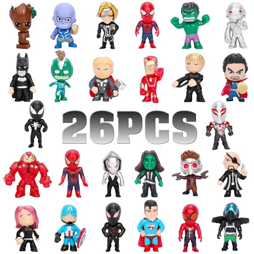 Super Hero Adventures Ultimate Action Figures - 26PCS Mini Superhero Figures Toys for Kids, Birthday Cake Toppers, Collectibles,School Prize and Party Favors