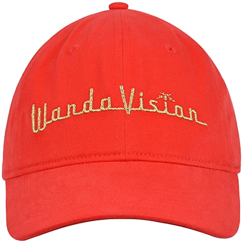 Concept One Marvel WandaVision Dad Hat, Embroidered Logo Adult Baseball Cap with Curved Brim, Red, One Size