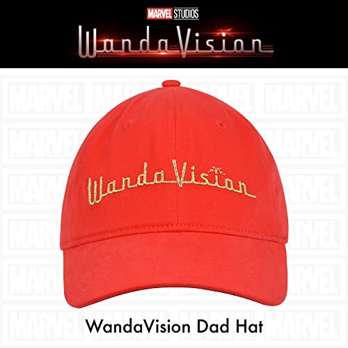 Concept One Marvel WandaVision Dad Hat, Embroidered Logo Adult Baseball Cap with Curved Brim, Red, One Size