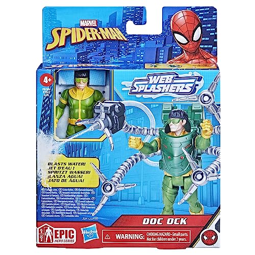 Marvel Spider-Man Aqua Web Warriors 4-Inch Doc Ock Action Figure with Refillable Water Gear Accessory, Action Figures for Boys and Girls 4 and Up