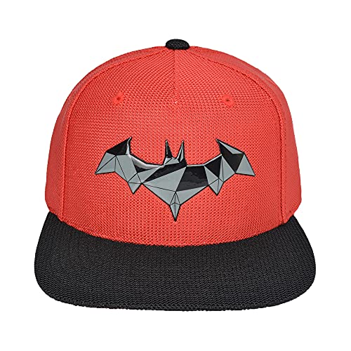 DC Comics Batman Baseball Hat, Flat Brim Bill Adjustable Ball Cap, Black/Red, One Size