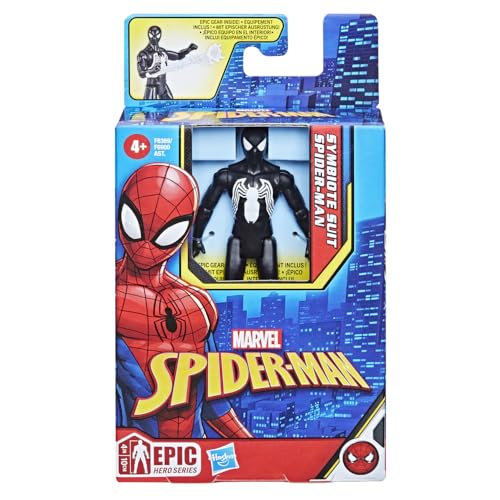 Marvel Epic Hero Series Symbiote Suit Spider-Man Action Figure, 4-Inch Toy with Accessory, Kids Ages 4 and Up, Medium