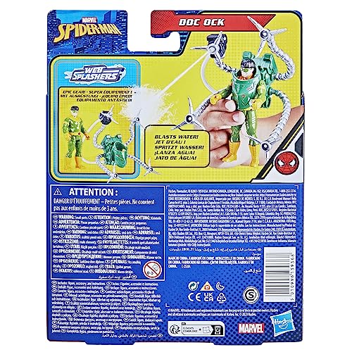 Marvel Spider-Man Aqua Web Warriors 4-Inch Doc Ock Action Figure with Refillable Water Gear Accessory, Action Figures for Boys and Girls 4 and Up