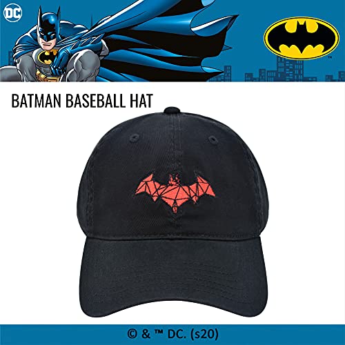 Concept One DC Comics Batman Embroidered Red Logo Cotton Adjustable Baseball Hat with Curved Brim, Black, One Size