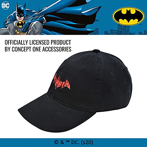 Concept One DC Comics Batman Embroidered Red Logo Cotton Adjustable Baseball Hat with Curved Brim, Black, One Size