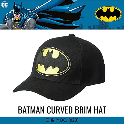 Concept One DC Comics Batman Baseball Hat, Embroidered Logo Adjustable Cap with Curved Brim, Black, One Size