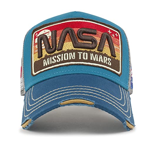 ililily Premium NASA Mission Patch Embroidery Structured Baseball Cap (as1, Alpha, m, Blue Rectangle)