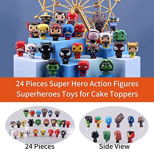 24 PCS Super Hero Action Figures Superheroes Toys for Boys Marvel Legends Ornaments Justice League Set Cake Toppers Happy Birthday Avenger Decorations Party Supplies Gift