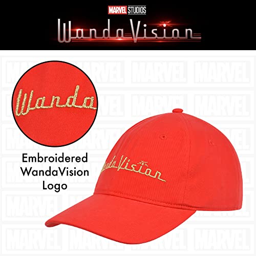 Concept One Marvel WandaVision Dad Hat, Embroidered Logo Adult Baseball Cap with Curved Brim, Red, One Size