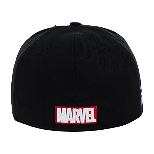 Marvel Captain America Fashion Fitted w/Pin Flat Bill Cap (Black/Red, 7 3/8)