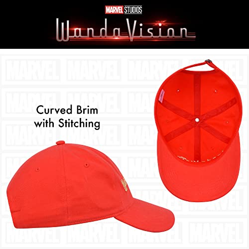 Concept One Marvel WandaVision Dad Hat, Embroidered Logo Adult Baseball Cap with Curved Brim, Red, One Size