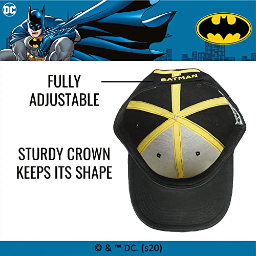 Concept One DC Comics Batman Baseball Hat, Embroidered Logo Adjustable Cap with Curved Brim, Black, One Size
