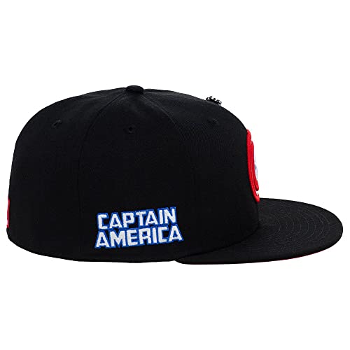 Marvel Captain America Fashion Fitted w/Pin Flat Bill Cap (Black/Red, 7 3/8)