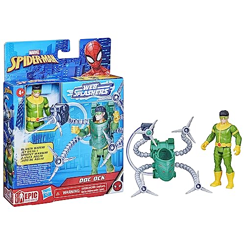 Marvel Spider-Man Aqua Web Warriors 4-Inch Doc Ock Action Figure with Refillable Water Gear Accessory, Action Figures for Boys and Girls 4 and Up