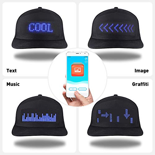 alavisxf xx LED Cap, Detachable LED Display Screen Smart Hat Adjustable Cool LED Baseball Cap for Party Christmas Halloween(Blue Light)
