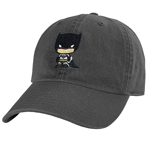 Popfunk Official Batman Cute Chibi Character Dad Hat - The U18 Adjustable Relaxed-Fit Cap - Unisex for Men and Women, Charcoal