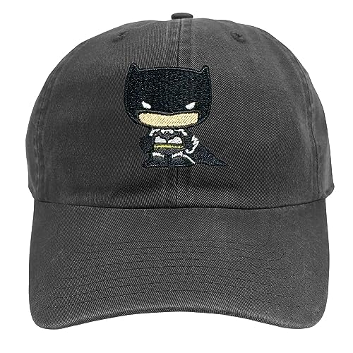 Popfunk Official Batman Cute Chibi Character Dad Hat - The U18 Adjustable Relaxed-Fit Cap - Unisex for Men and Women, Charcoal