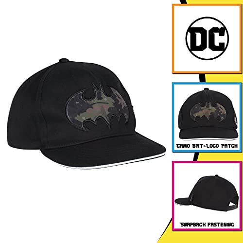 DC Comics Batman Camo Bat Baseball Cap, Kids, One Size, Black, Official Merchandise