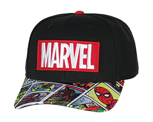 Marvel Hat for Men Vintage Comic Scenes Embroidered Marvel Logo Superhero Snapback Hat Cap Black