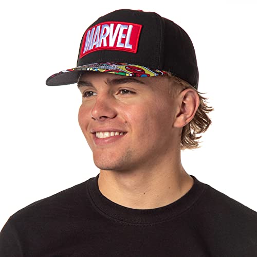 Marvel Hat for Men Vintage Comic Scenes Embroidered Marvel Logo Superhero Snapback Hat Cap Black