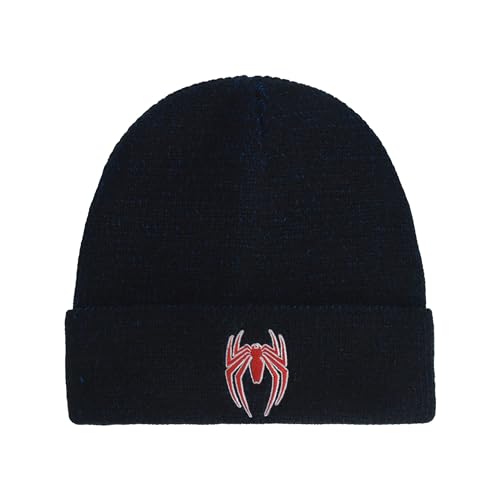 Marvel Spider-Man Beanie Hat, Game Logo Winter Knit Cap with Cuff, Blue, One Size