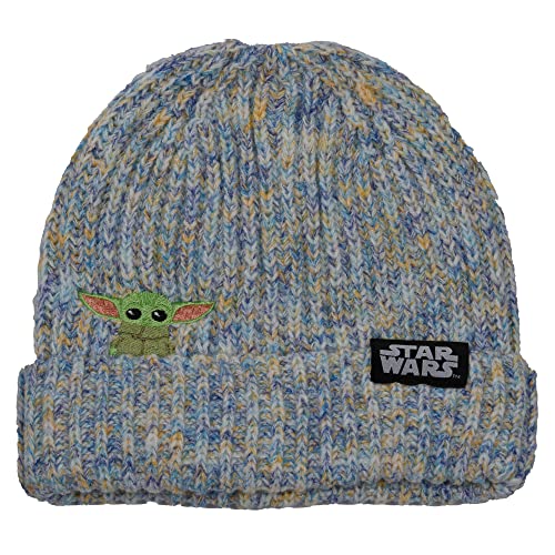 Disney Mandalorian Adult Cuffed Space Dyed Ribbed Beanie with Embroidered GROGU -Baby YODA- Patch Grey