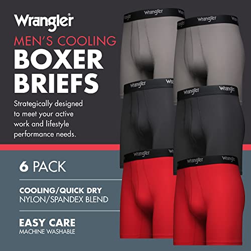Wrangler - Mens Cooling Boxer Briefs (Small) - Mens Boxer Brief Underwear 6" Inseam for Men Pack of 6 | Comfort Stretch Boxer Briefs for Men- Underwear for Men, Teens & Boys (RED/BLACK/CHARCOAL)