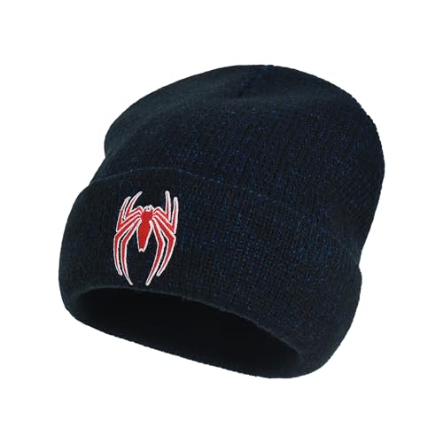 Marvel Spider-Man Beanie Hat, Game Logo Winter Knit Cap with Cuff, Blue, One Size