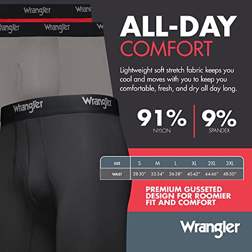 Wrangler - Mens Cooling Boxer Briefs (Small) - Mens Boxer Brief Underwear 6" Inseam for Men Pack of 6 | Comfort Stretch Boxer Briefs for Men- Underwear for Men, Teens & Boys (RED/BLACK/CHARCOAL)