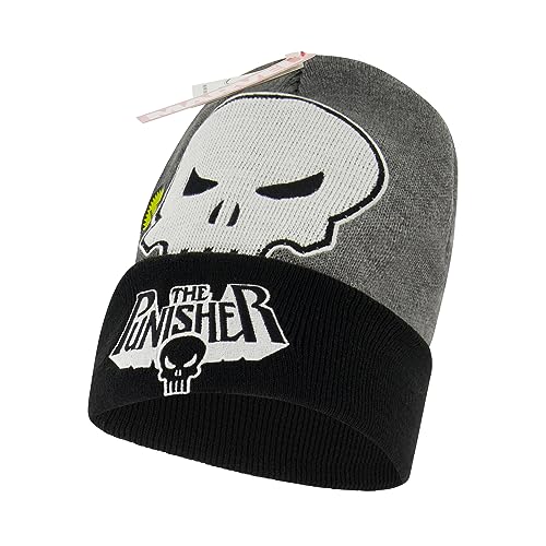 Marvel The Punisher Beanie Hat, LED Light Up Winter Knit Cap with Skull Logo and Cuff, Grey, One Size