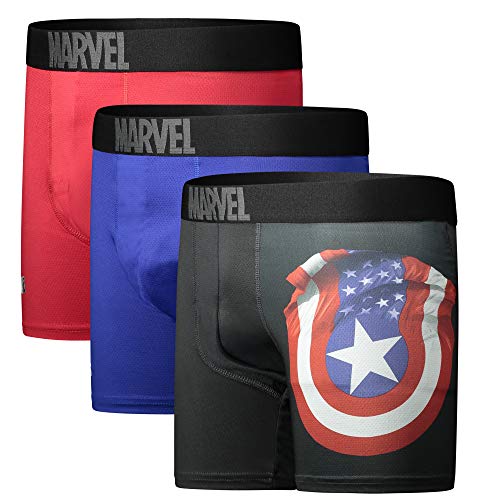 Captain America Performance Mesh Underwear Boxer Briefs 3-Pair Pack Small (28-30) Black