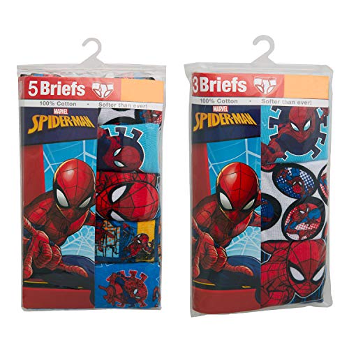 Spiderman Boys' 100% Combed Cotton Brief Multipacks with Multiple Print Choices Available in Sizes 4, 6, 8, 10, and 12, 8-Pack