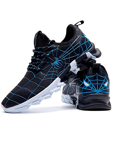 Boys Girls Shoes Kids Running Tennis Sneakers Non Slip Breathable Strap Athletic Sports Shoes Spider Web Blue 1 Little Kid