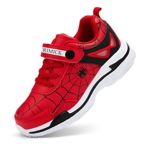 Boys Girls Shoes Lightweight Strap Slip On Sneakers for Kids Tennis Jumping Traveling Outdoor Cartoon Sports Shoes for Boy Red Size 1 US