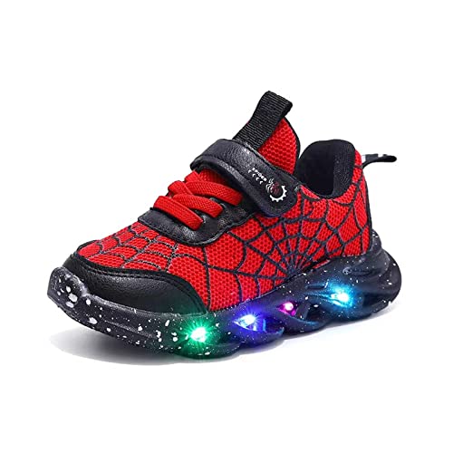Kids Light Up Sneakers Toddler Boys Girls Spider Breathable Led Flashing Comfortable Running Walking Shoes Red, 7.5 Toddler