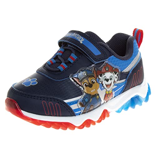Kids Paw Patrol Boys Shoes LED Lightup Lightweight Breathable - Chase and Marshall Slipon Athletic Tennis Sneakers - Navy/Blue (Size 8 Toddler)