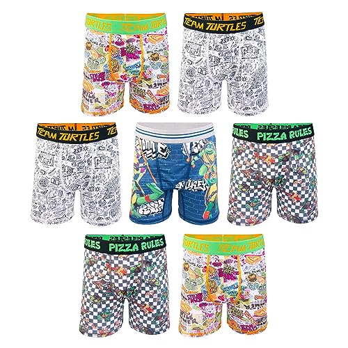 Teenage Mutant Ninja Turtles Boys' Mutant Mayhem 7PK Athletic Boxer Briefs with Leonardo, Donatello, Raphael & Michelangelo, 7-Pack, 6