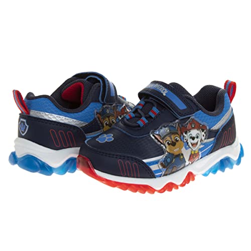 Kids Paw Patrol Boys Shoes LED Lightup Lightweight Breathable - Chase and Marshall Slipon Athletic Tennis Sneakers - Navy/Blue (Size 8 Toddler)