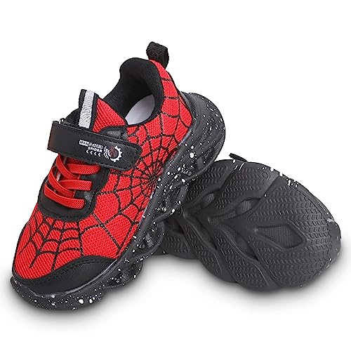 Kids Sneakers Luminous Spider Breathable Light Up Shoes for Boys Girls Running Walking Tennis Red, 8 Toddler