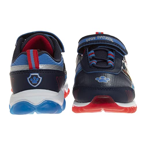 Kids Paw Patrol Boys Shoes LED Lightup Lightweight Breathable - Chase and Marshall Slipon Athletic Tennis Sneakers - Navy/Blue (Size 8 Toddler)