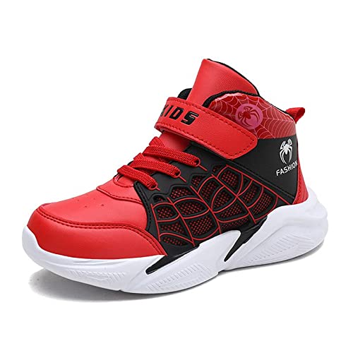 Spyokids Spider Basketball Shoes for Kids Boys High-top Outdoor Sneakers Red, 10 Toddler