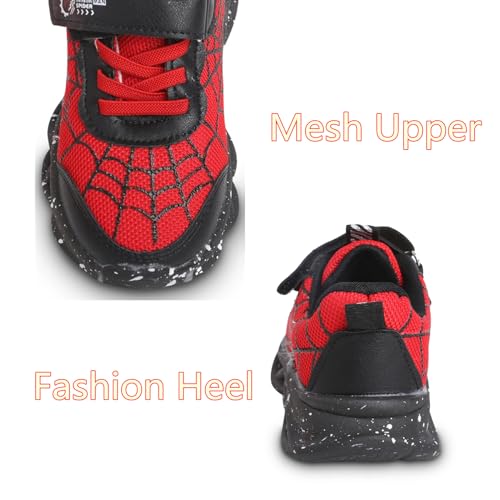 Kids Light Up Sneakers Toddler Boys Girls Spider Breathable Led Flashing Comfortable Running Walking Shoes Red, 7.5 Toddler