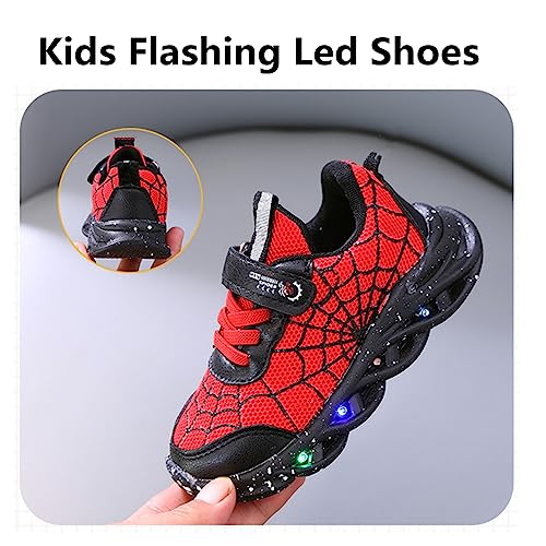Kids Sneakers Luminous Spider Breathable Light Up Shoes for Boys Girls Running Walking Tennis Red, 8 Toddler