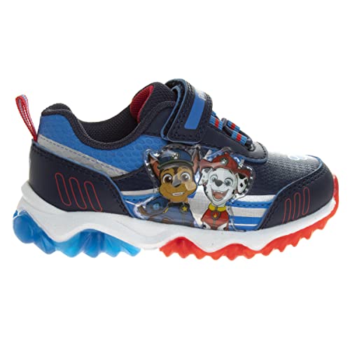 Kids Paw Patrol Boys Shoes LED Lightup Lightweight Breathable - Chase and Marshall Slipon Athletic Tennis Sneakers - Navy/Blue (Size 8 Toddler)